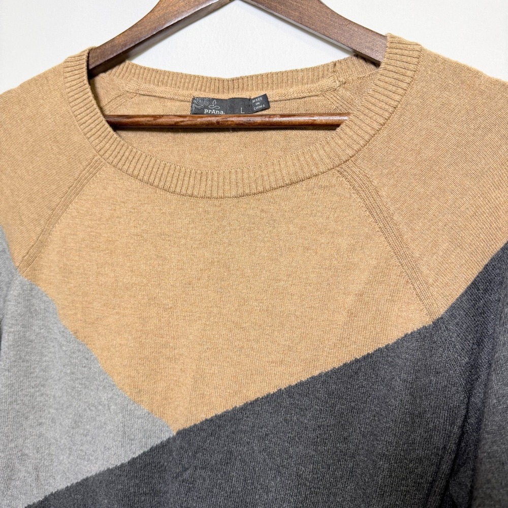 Prana Womens Colorblock Organic Cotton Merino Wool Sweater Tan Grey W23202219